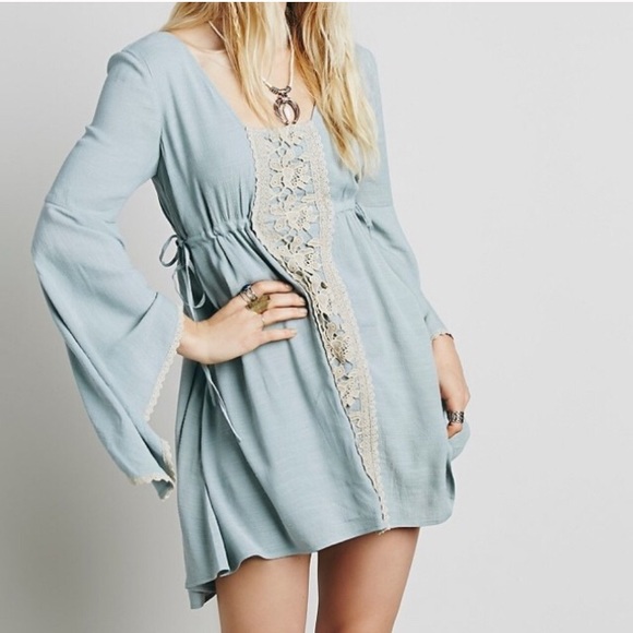 NWT FREE PEOPLE JOLENE DRESS IN MISTY TEAL COMBO - Picture 3 of 8
